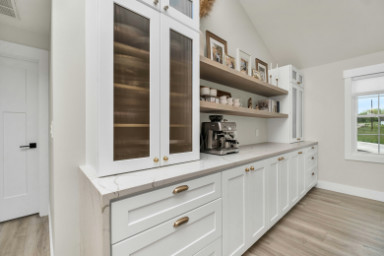 Kitchen with beautiful white cabinets.